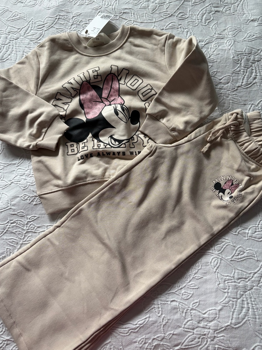 H&M Disney Minnie Mouse Kids Set - Beige with Pink Bow new